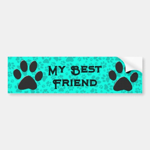 Dog Paws Black and White Polka Dot on vivid cyan   Bumper Sticker