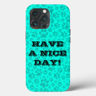 Dog Paws Black and White Polka Dot on vivid cyan iPhone 13 Pro Case