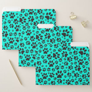 Dog Paws Black and White Polka Dot on vivid cyan  File Folder