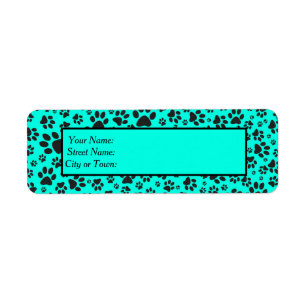 Dog Paws Black and White Polka Dot on vivid cyan   Label