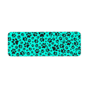 Dog Paws Black and White Polka Dot on vivid cyan  Label