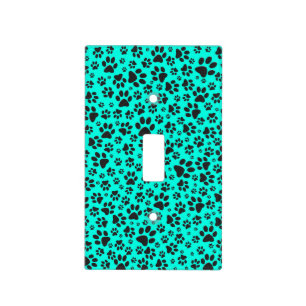 Dog Paws Black and White Polka Dot on vivid cyan Light Switch Cover