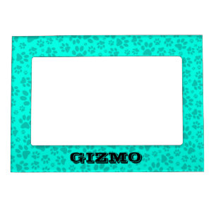 Dog Paws Black and White Polka Dot on vivid cyan Magnetic Frame