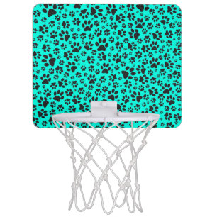 Dog Paws Black and White Polka Dot on vivid cyan Mini Basketball Hoop