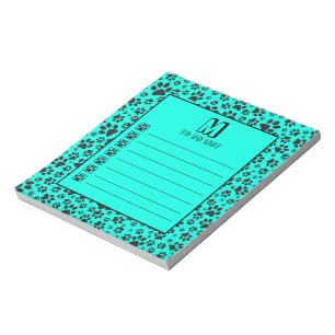 Dog Paws Black and White Polka Dot on vivid cyan   Notepad