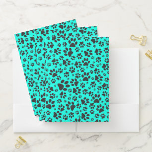 Dog Paws Black and White Polka Dot on vivid cyan  Pocket Folder