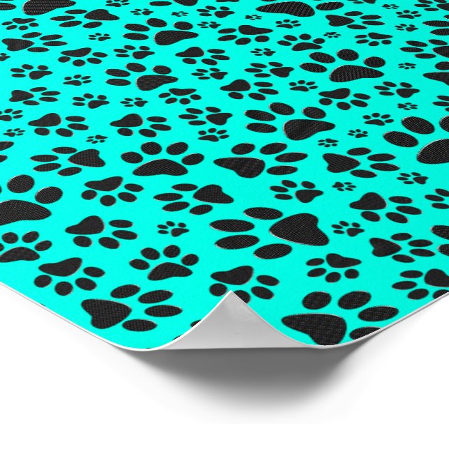 Dog Paws Black and White Polka Dot on vivid cyan  Poster (Corner)