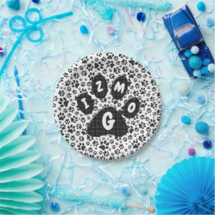 Dog Paws Black and White Polka Dot Paper Plates