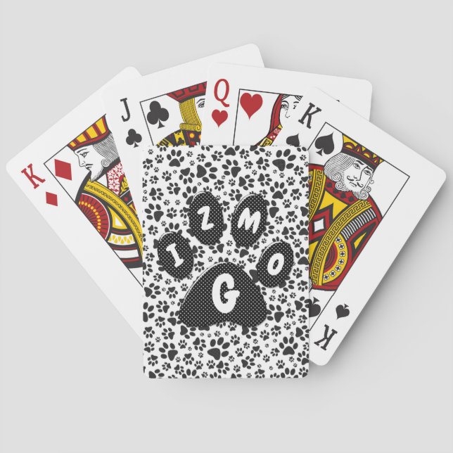 Dog Paws Black and White Polka Dot  Playing Cards (Back)