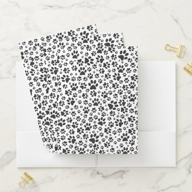 Dog Paws Black and White Polka Dot  Pocket Folder (In Situ)