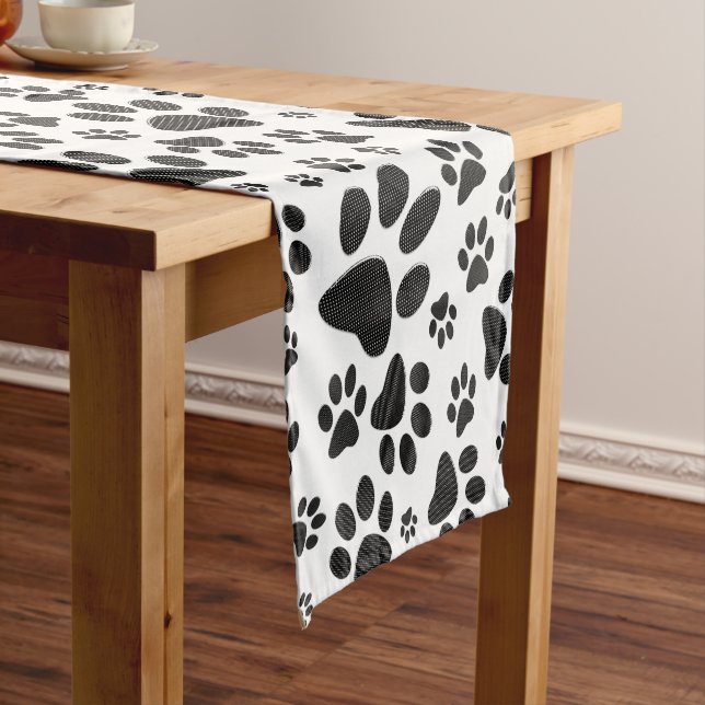 Dog Paws Black and White Polka Dot  Short Table Runner (In Situ)