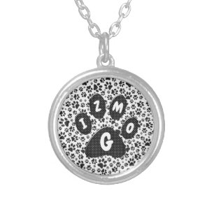 Dog Paws Black and White Polka Dot  Silver Plated  Necklace