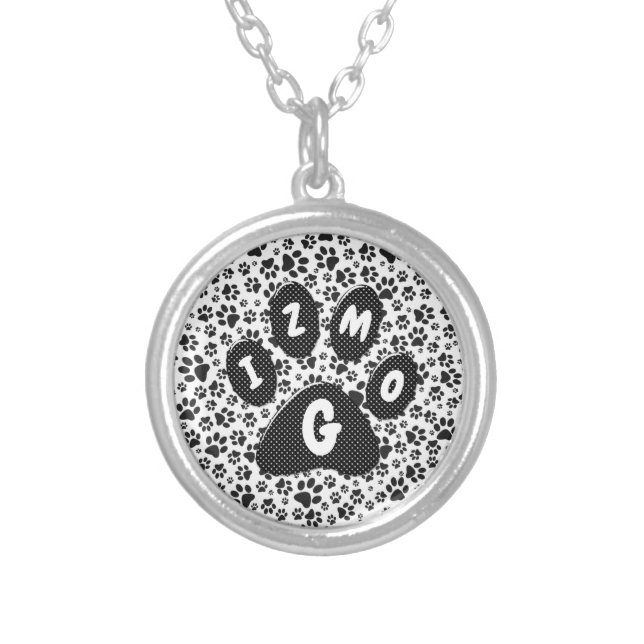 Dog Paws Black and White Polka Dot  Silver Plated  Silver Plated Necklace (Front)