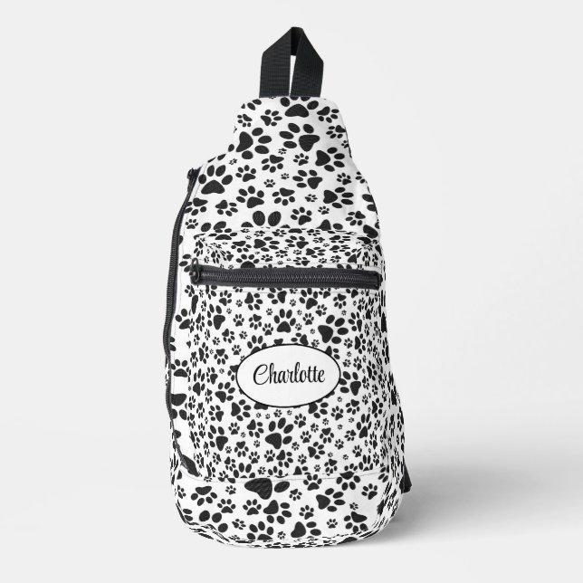 Dog Paws Black and White Polka Dot  Sling Bag (Front)
