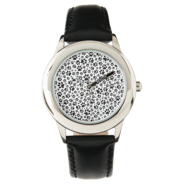 Dog Paws Black and White Polka Dot  Watch (Front)