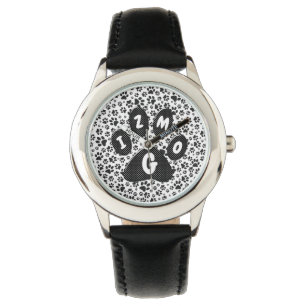 Dog Paws Black and White Polka Dot Watch