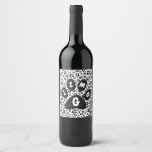 Dog Paws Black and White Polka Dot Wine Label