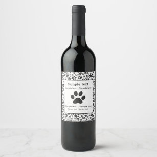 Dog Paws Black and White Polka Dot  Wine Label