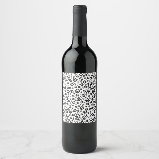 Dog Paws Black and White Polka Dot  Wine Label (Front)