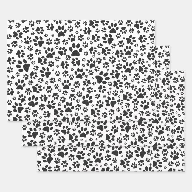 Dog Paws Black and White Polka Dot  Wrapping Paper Sheets (Set)