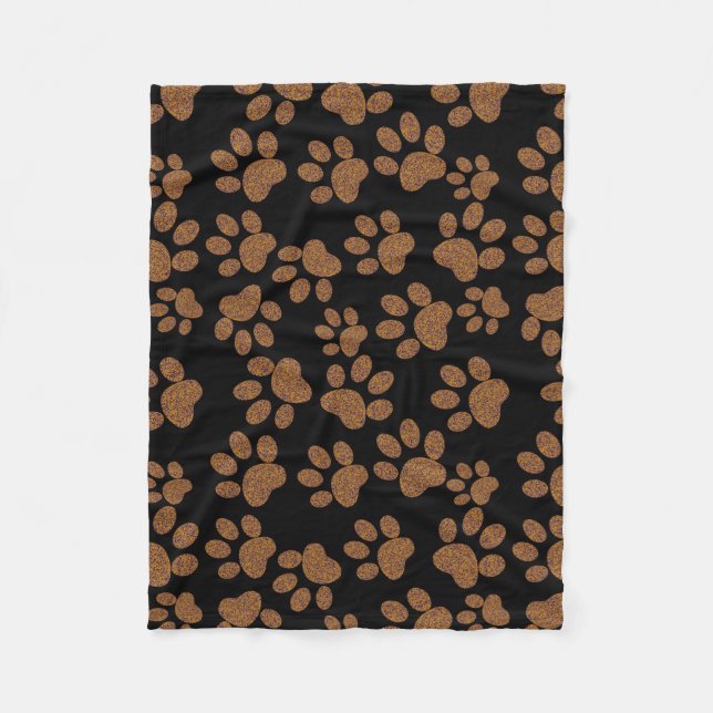 dog paws black fleece blanket (Front)
