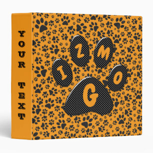 Dog Paws Black & White Polka Dot on dahlia orange  3 Ring Binder