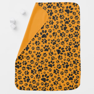 Dog Paws Black & White Polka Dot on dahlia orange Baby Blanket