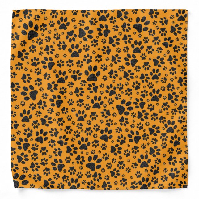 Dog Paws Black & White Polka Dot on dahlia orange Bandana (Front)