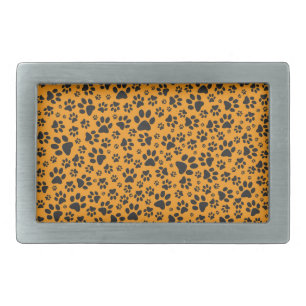 Dog Paws Black & White Polka Dot on dahlia orange Belt Buckle