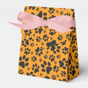 Dog Paws Black & White Polka Dot on dahlia orange Favor Boxes