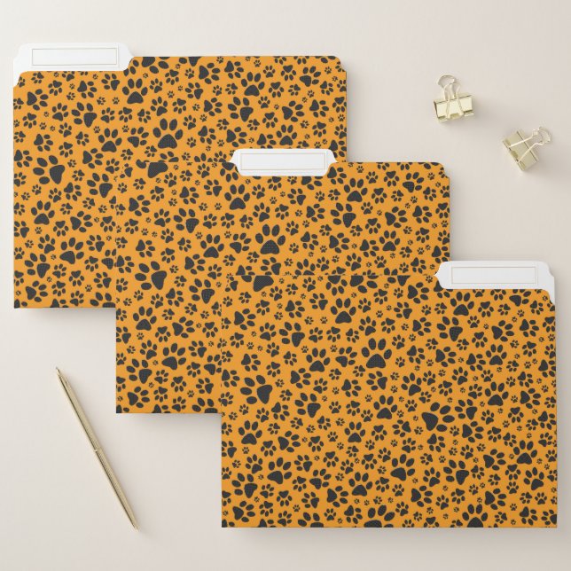 Dog Paws Black & White Polka Dot on dahlia orange File Folder (Set)