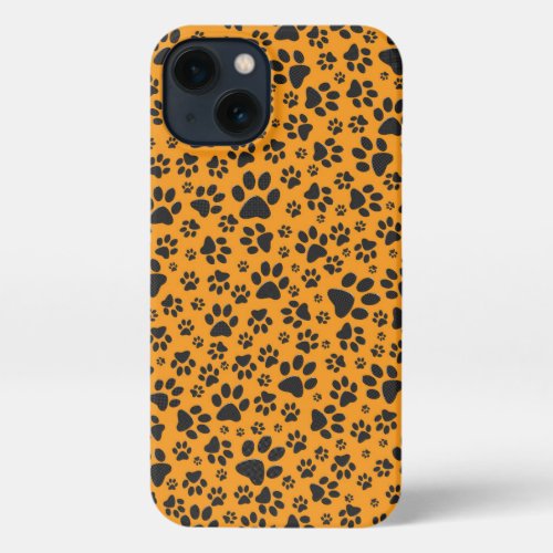 Dog Paws Black  White Polka Dot on dahlia orange iPhone 13 Case