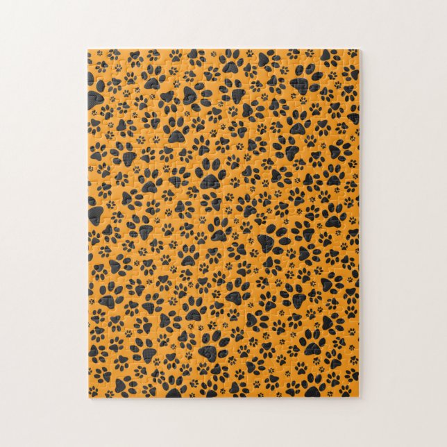 Dog Paws Black & White Polka Dot on dahlia orange Jigsaw Puzzle (Vertical)
