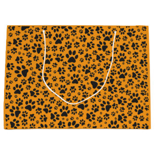 Dog Paws Black & White Polka Dot on dahlia orange Large Gift Bag