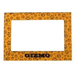 Dog Paws Black & White Polka Dot on dahlia orange Magnetic Frame