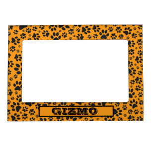 Dog Paws Black & White Polka Dot on dahlia orange Magnetic Frame
