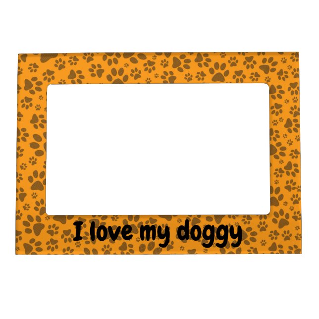 Dog Paws Black & White Polka Dot on dahlia orange Magnetic Frame (Front)