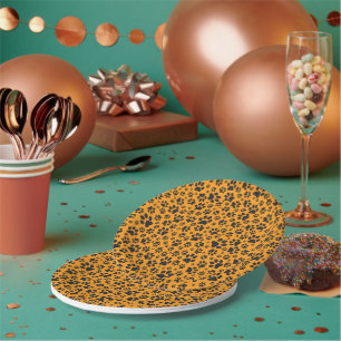 Dog Paws Black & White Polka Dot on dahlia orange Paper Plates