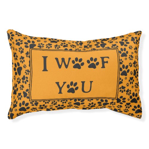 Dog Paws Black  White Polka Dot on dahlia orange  Pet Bed