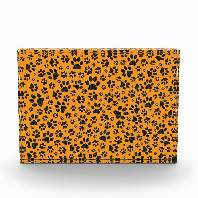 Dog Paws Black & White Polka Dot on dahlia orange Photo Block (Front)