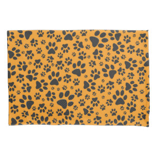 Dog Paws Black & White Polka Dot on dahlia orange Pillow Case