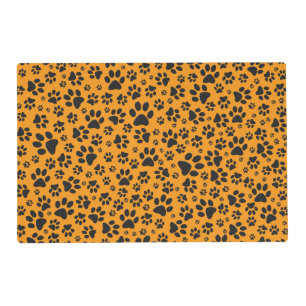 Dog Paws Black & White Polka Dot on dahlia orange Placemat