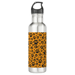 Dog Paws Black & White Polka Dot on dahlia orange Stainless Steel Water Bottle
