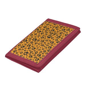 Dog Paws Black & White Polka Dot on dahlia orange Tri-fold Wallet