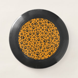 Dog Paws Black & White Polka Dot on dahlia orange Wham-O Frisbee