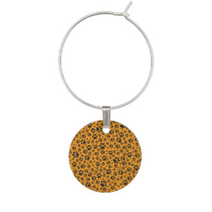 Dog Paws Black & White Polka Dot on dahlia orange Wine Charm