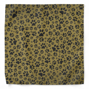 Dog Paws Black & White Polka Dot on military gold Bandana
