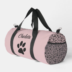 Dog Paws Black & White Polka Dot on pink charlotte Duffle Bag
