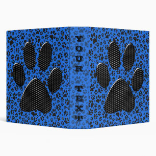 Dog Paws Black & White Polka Dot on tech blue 3 Ring Binder