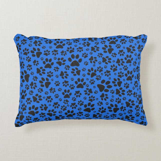 Dog Paws Black & White Polka Dot on tech blue Accent Pillow (Front)